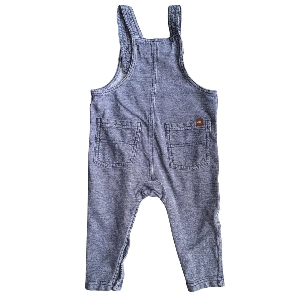 Tea Collection Blue Knit Overalls Romper 12-18M Coastal Kid Grandad‎ Style Cute